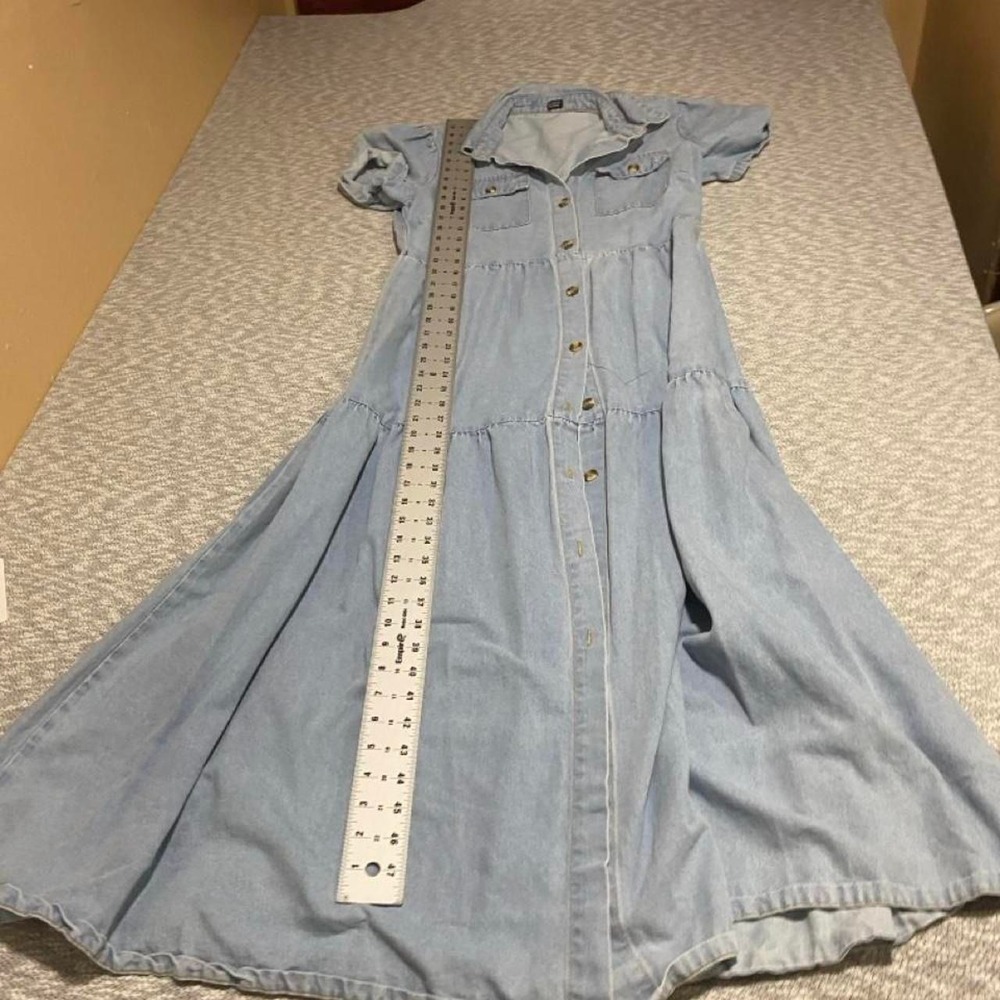 No brand Blue denim maxi dress with button-up front women M. SKU-B217 - Picture 2 of 6